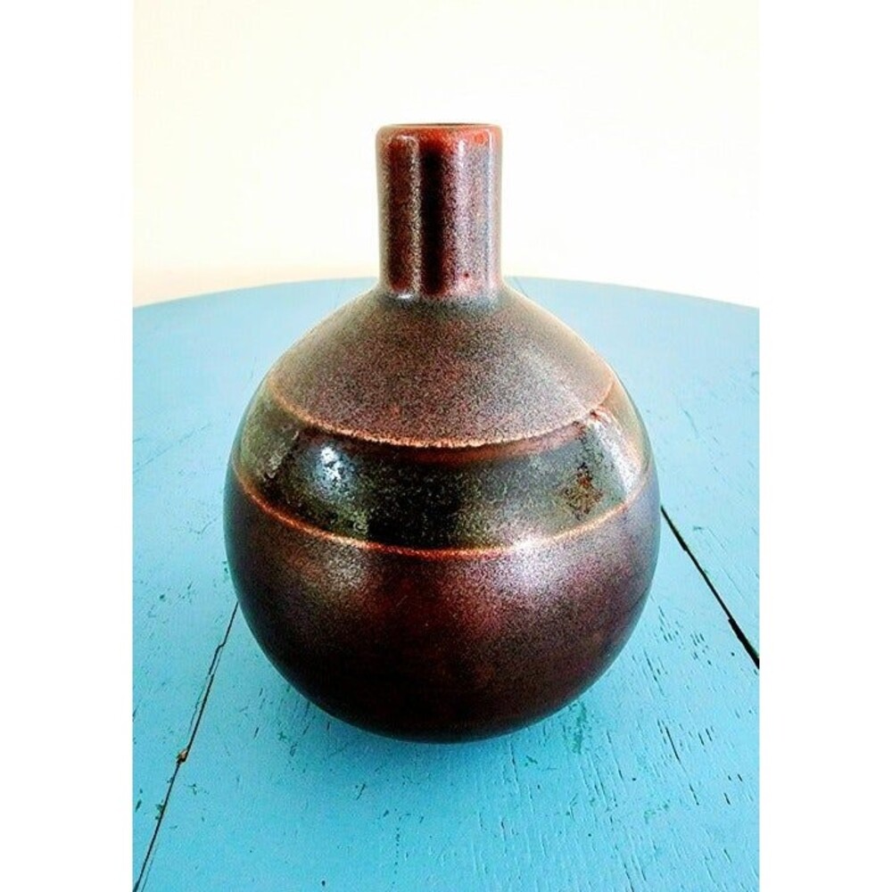 Vintage Studio Pottery Handmade Unique Metallic Vase